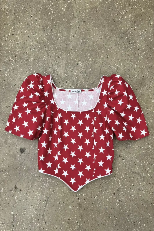 Short Sleeve Dirndl Top in Red and White Stars made by Batsheva