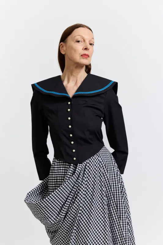 Skipper Blouse in Black Cotton Poplin made by Batsheva