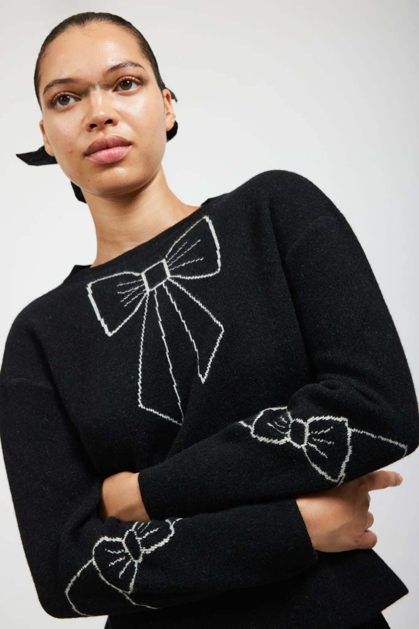 Bow Jacquard Sweater in Black sold by Batsheva product image thumbnail 3