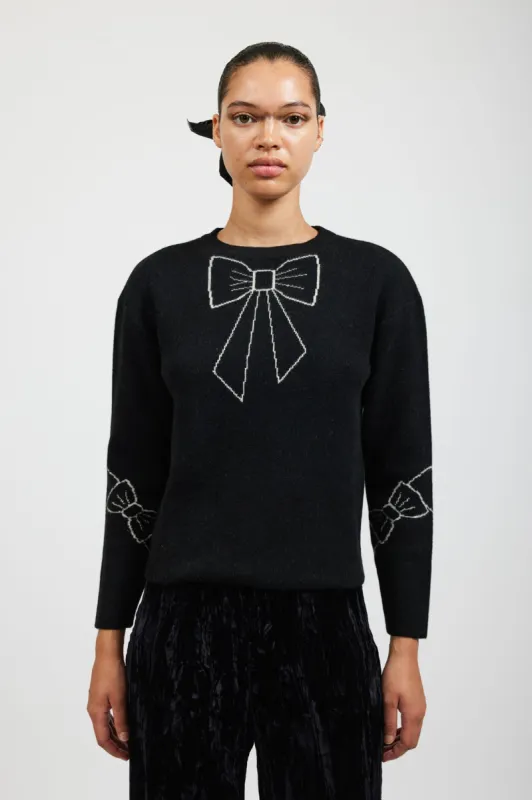 Bow Jacquard Sweater in Black made by Batsheva