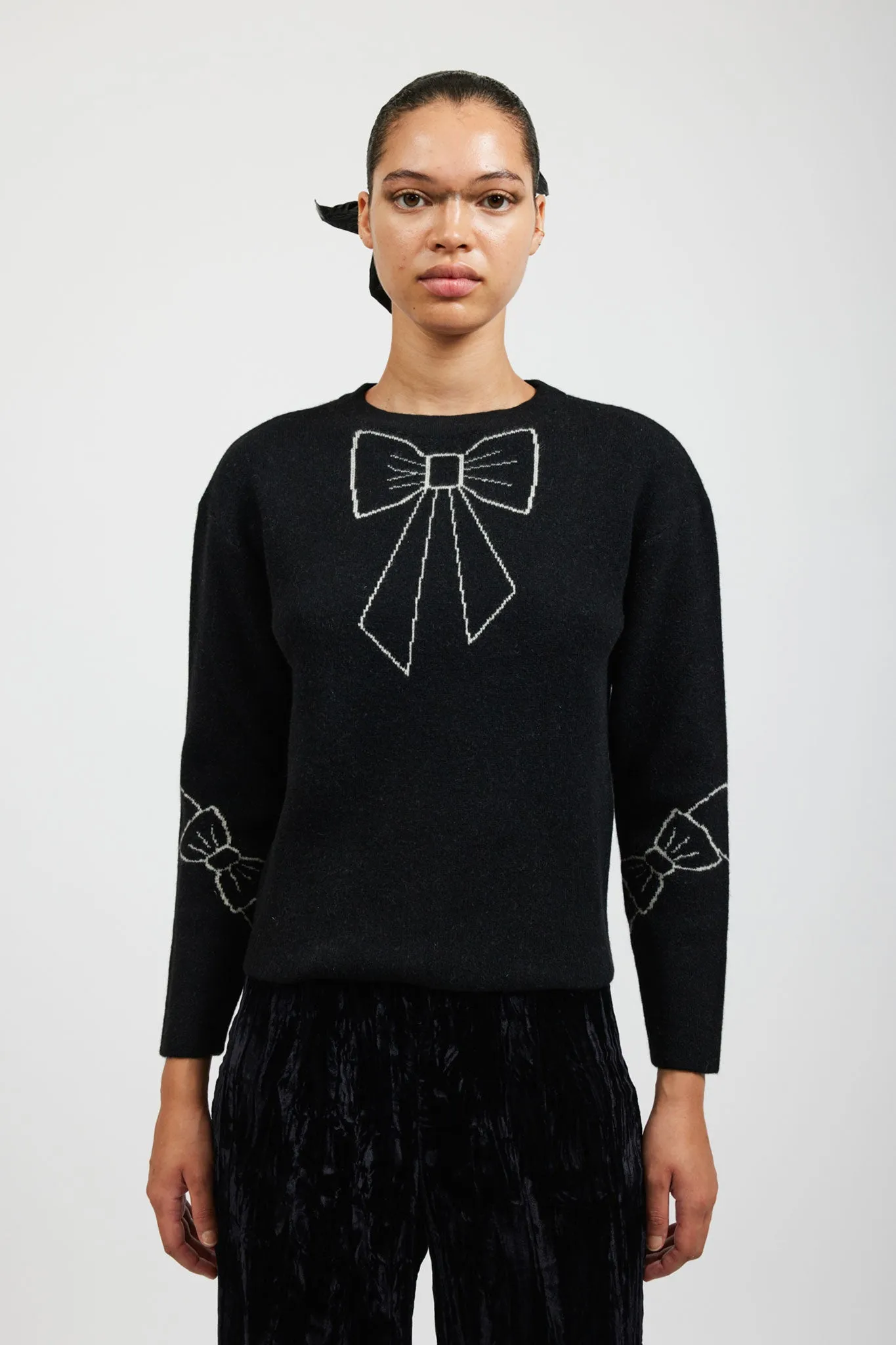 Bow Jacquard Sweater in Black sold by Batsheva