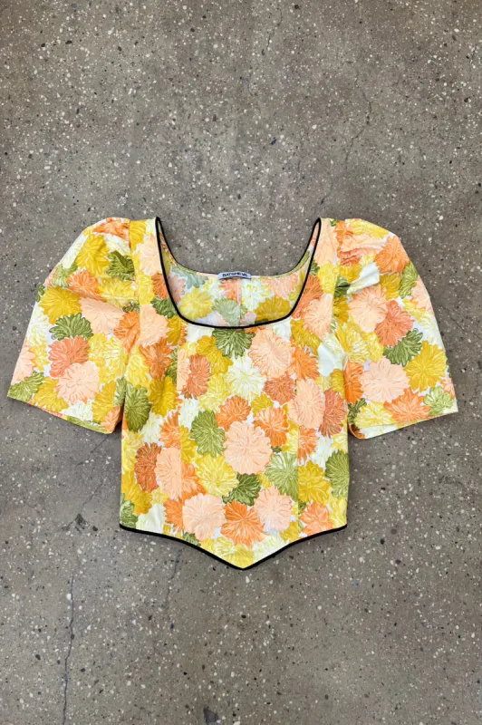 Short Sleeve Dirndl Top in Vintage Yellow Floral made by Batsheva