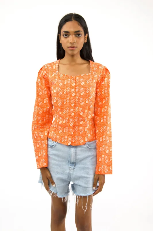 Sample Sale Top in Orange Manafon made by Batsheva