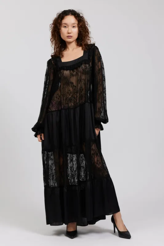 Phoebe Dress in Black Satin made by Batsheva