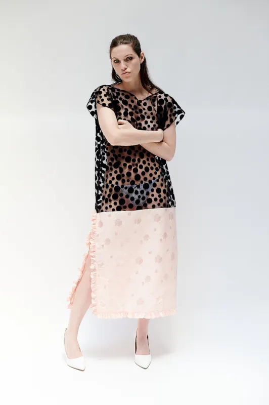 Caftan in Black Flocked Polka Dot Tulle sold by Batsheva