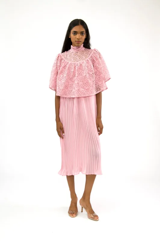 Sample Sale Long Percy Dress in Petal Pink Lace and Pleated Chiffon made by Batsheva