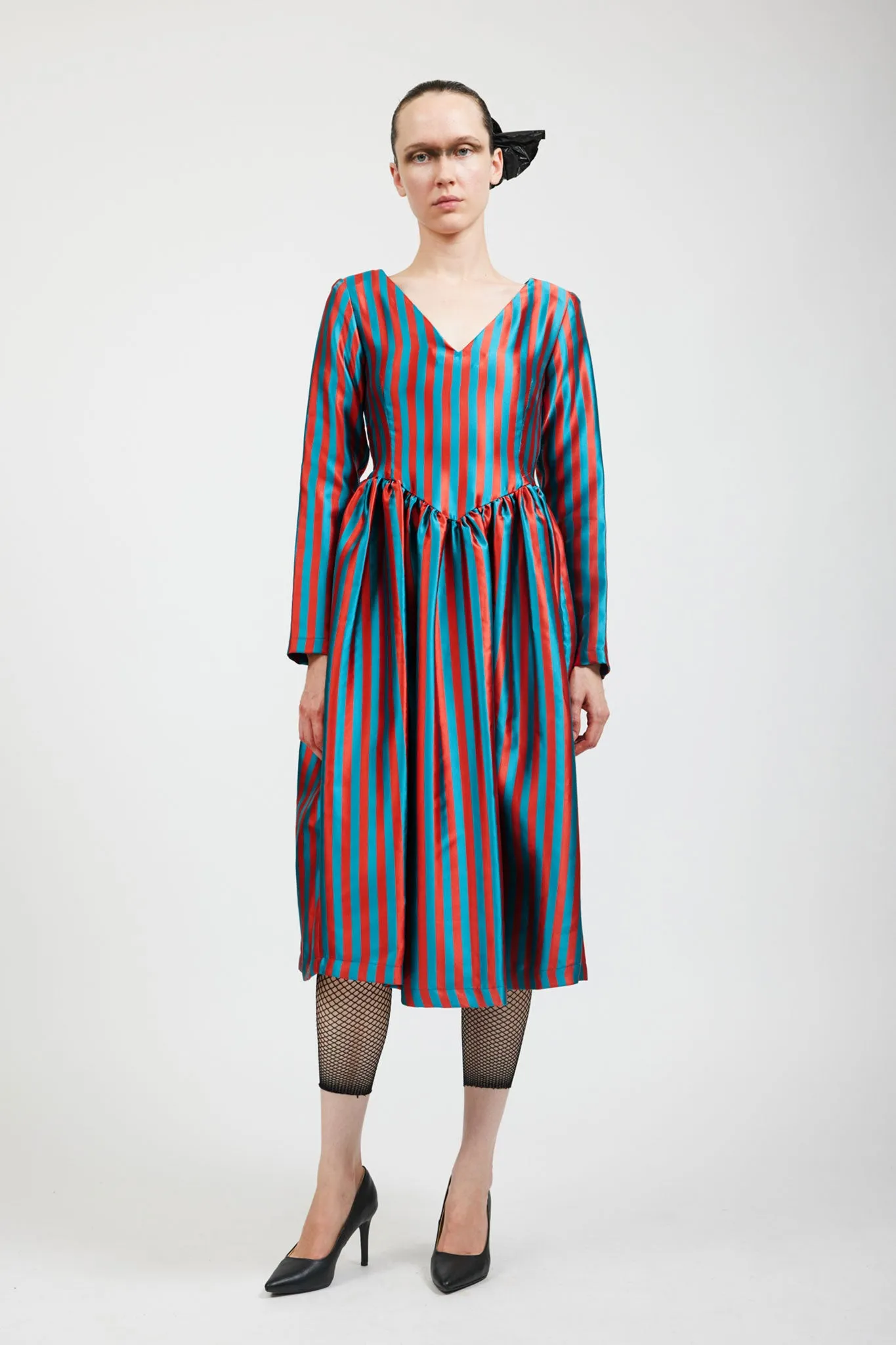 Vivienne Dress in Teal/Rust Stripe sold by Batsheva