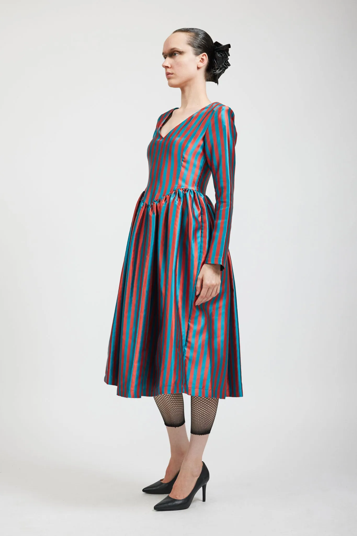 Vivienne Dress in Teal/Rust Stripe sold by Batsheva product image thumbnail 4
