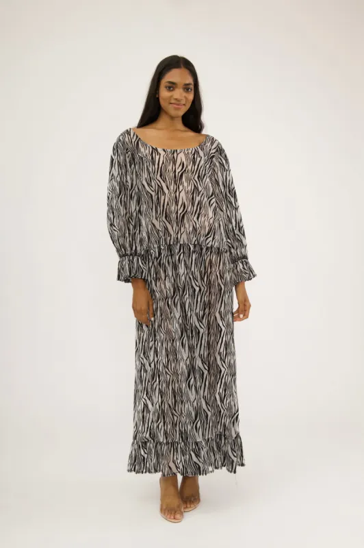 Sample Sale Long Sleeve Midi Dress in Flocked Zebra made by Batsheva