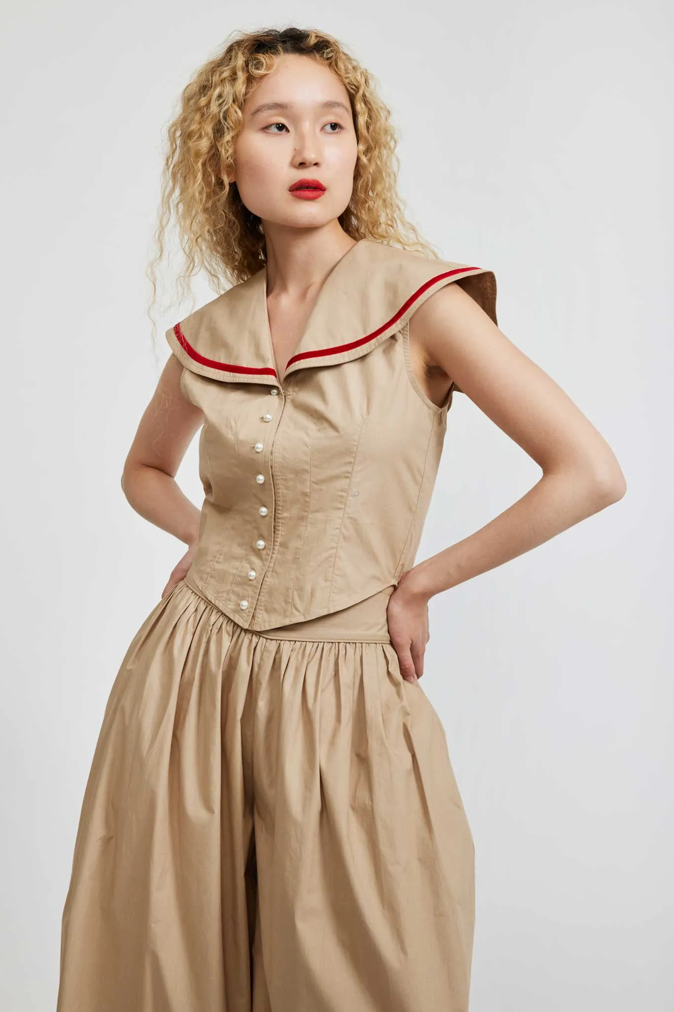 Sleeveless Skipper Blouse in Khaki sold by Batsheva product image thumbnail 5