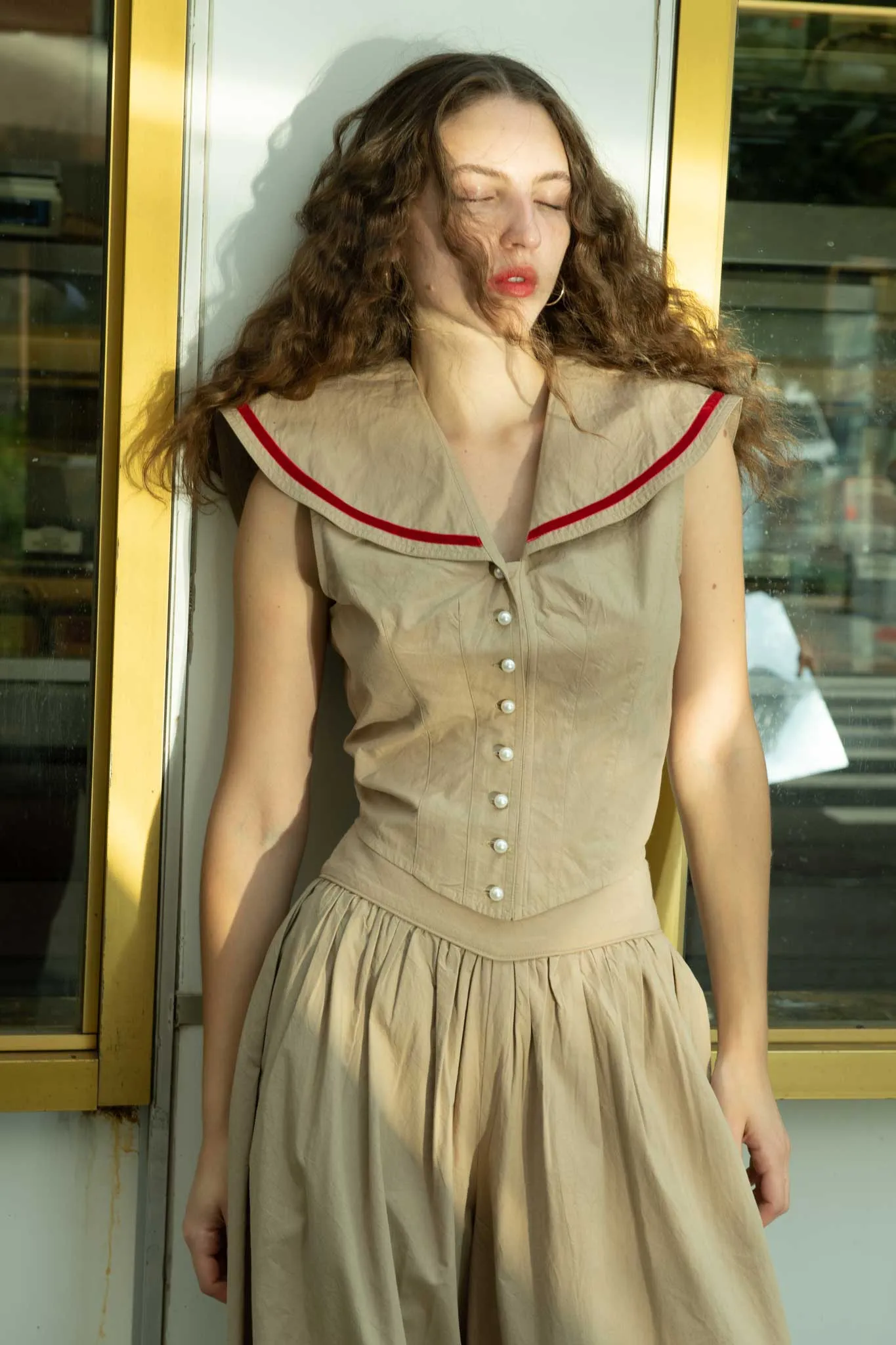 Sleeveless Skipper Blouse in Khaki sold by Batsheva product image thumbnail 2