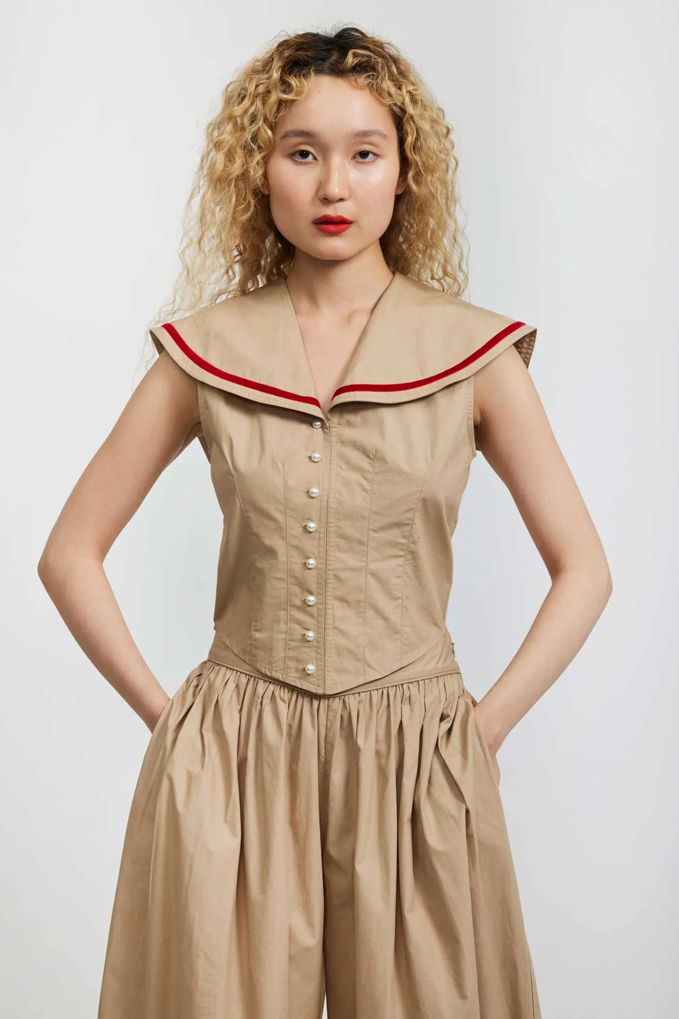Sleeveless Skipper Blouse in Khaki sold by Batsheva