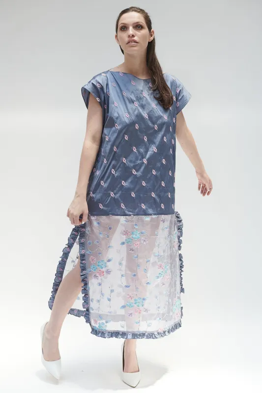 Caftan in Purple Lips Embroidered Taffeta sold by Batsheva