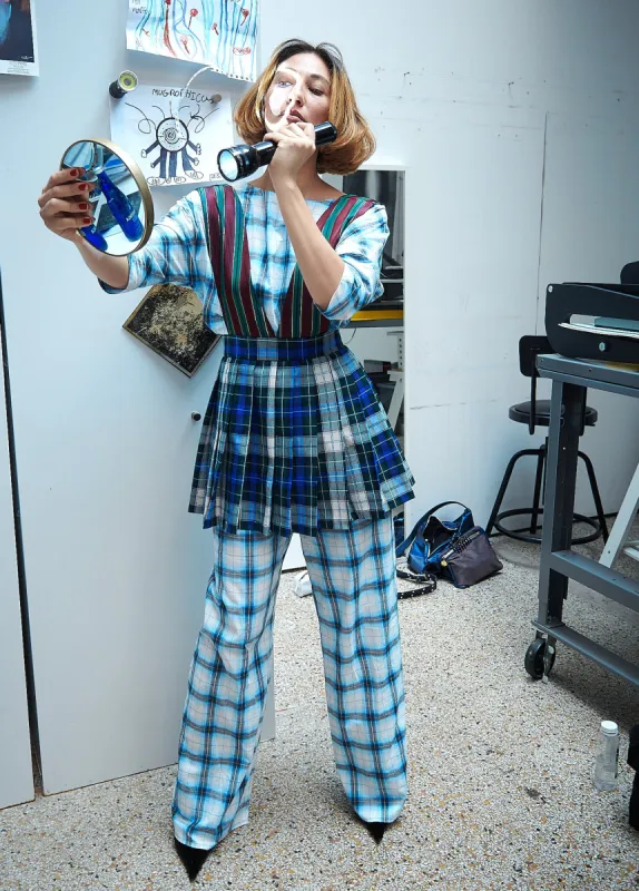 Erin Pant in Blue Cotton Check sold by Batsheva