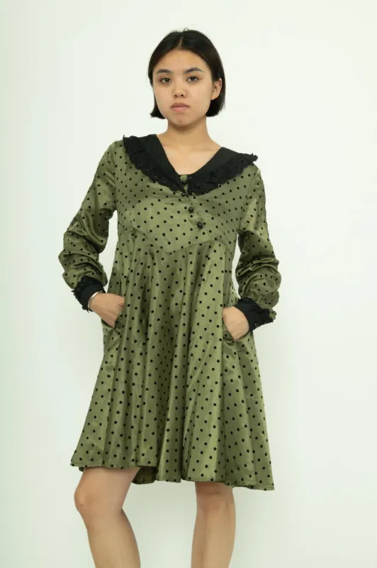 Sample Sale Olive Flocked Dress with Eyelet Trim made by Batsheva