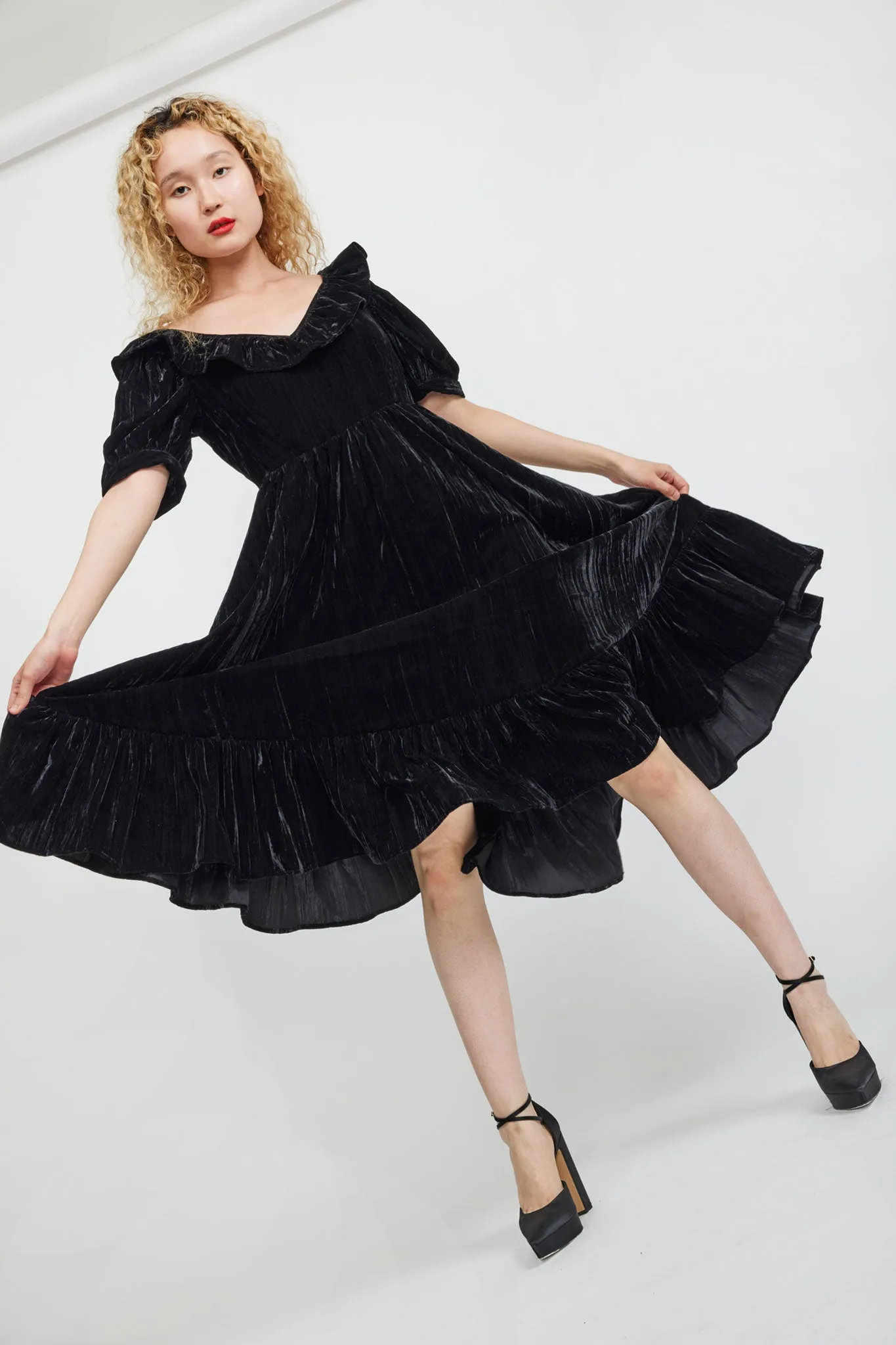 Ruffle May Dress in Black Crushed Velvet sold by Batsheva product image thumbnail 3