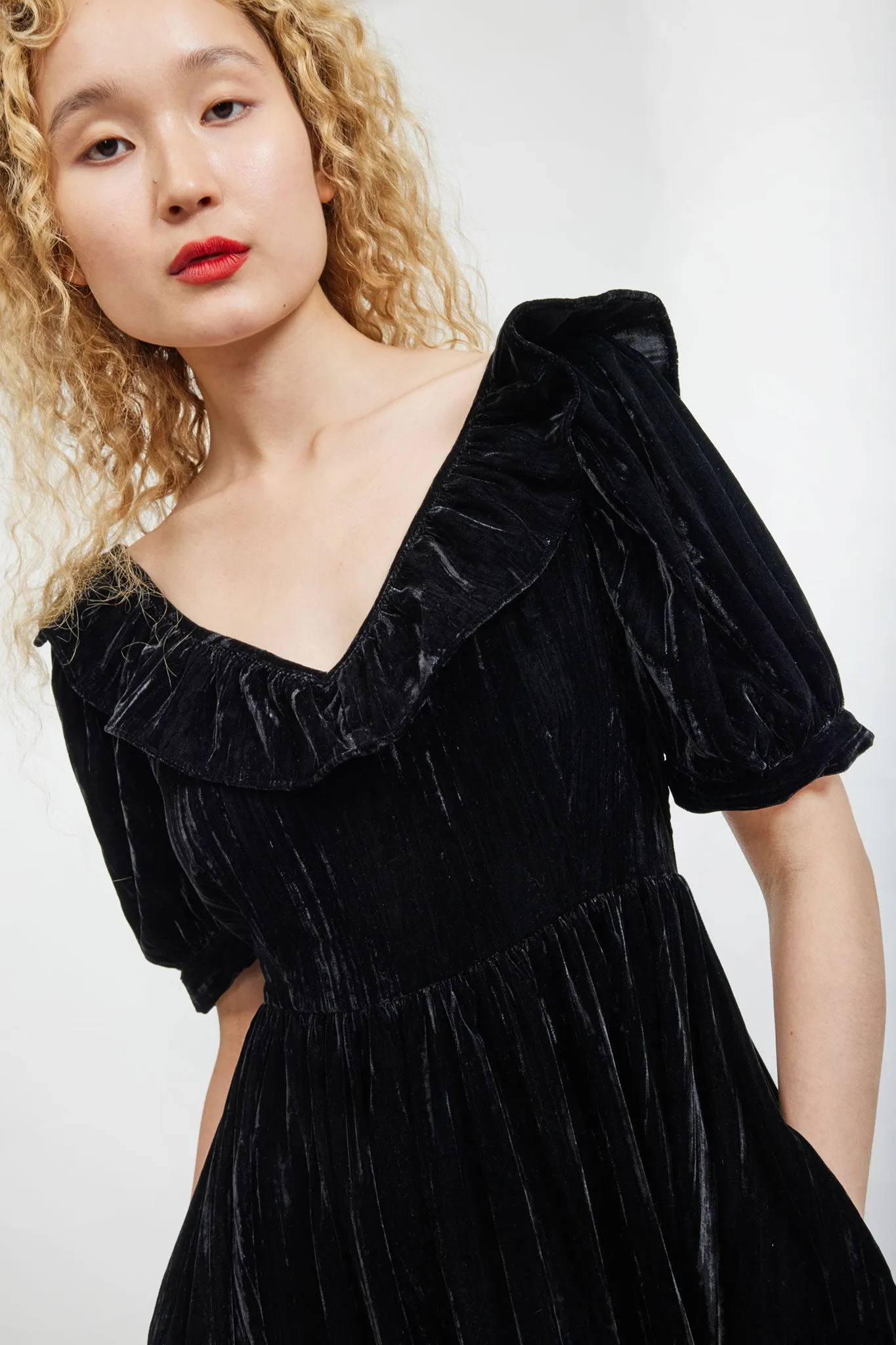 Ruffle May Dress in Black Crushed Velvet sold by Batsheva product image thumbnail 5