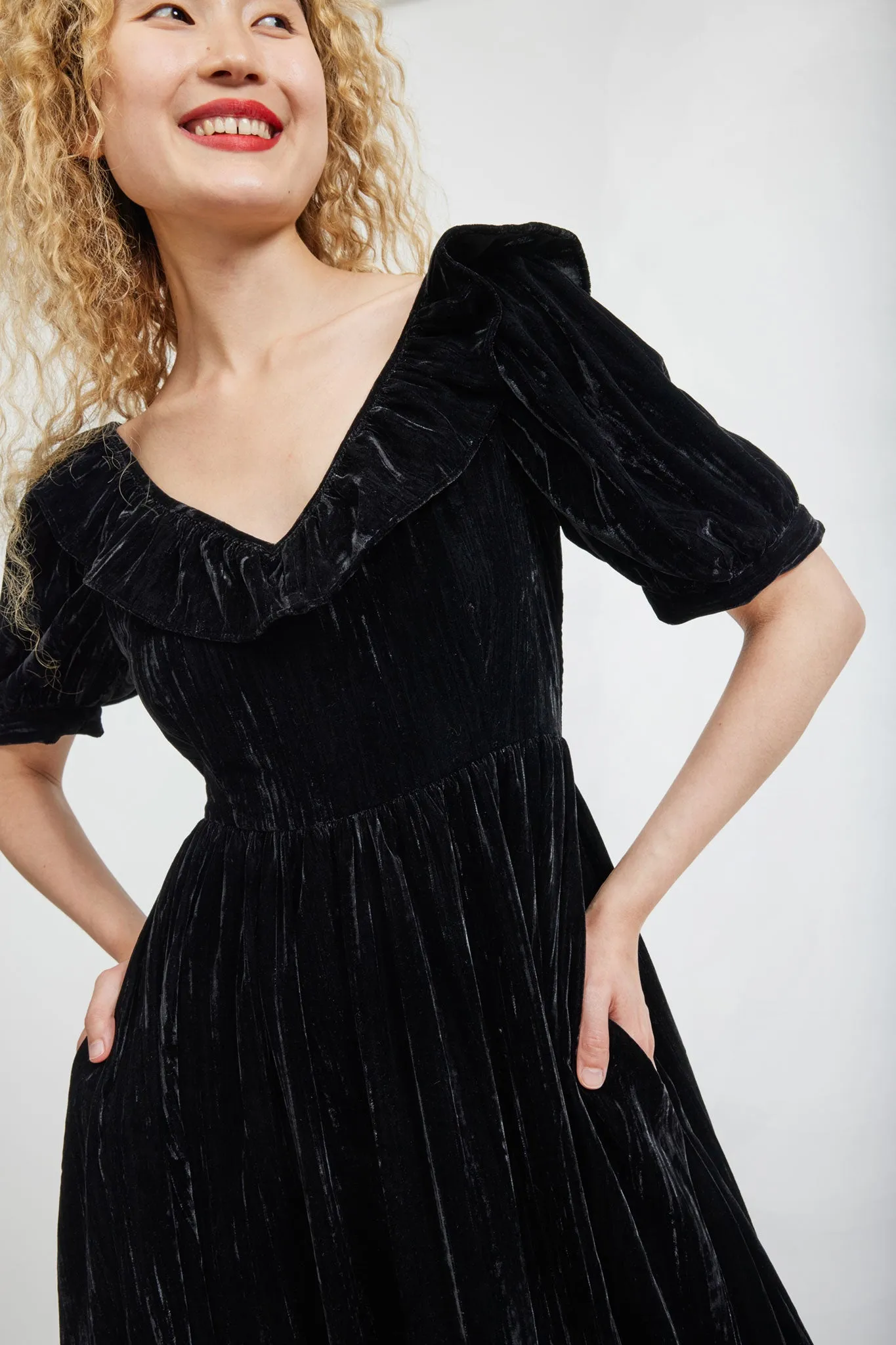 Ruffle May Dress in Black Crushed Velvet sold by Batsheva product image thumbnail 4