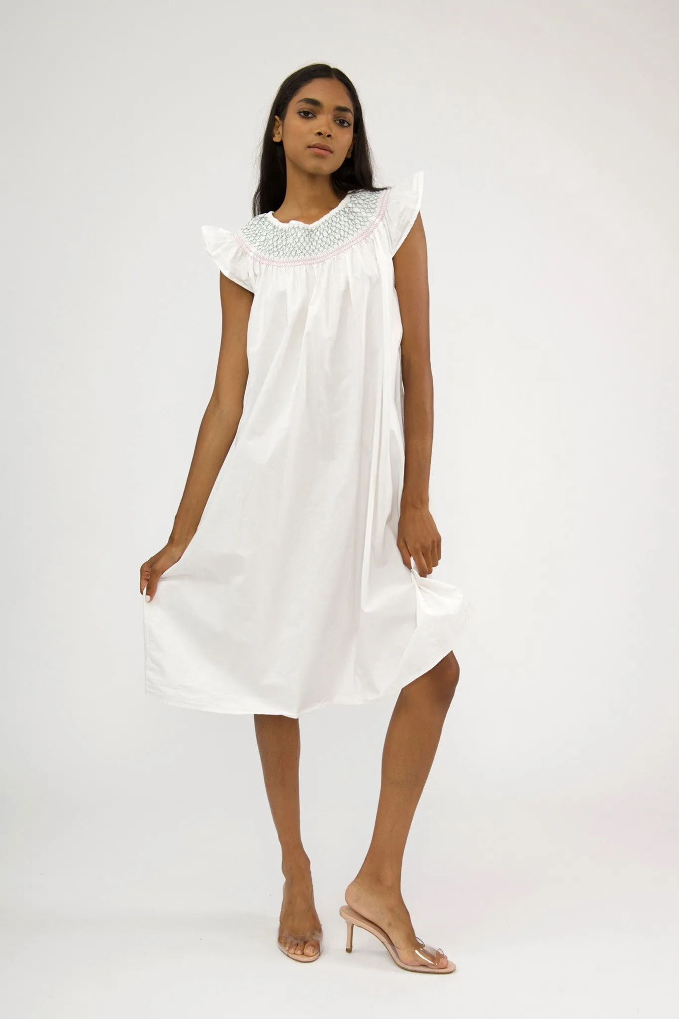 Sample Sale White Dress with Smocking Detail sold by Batsheva