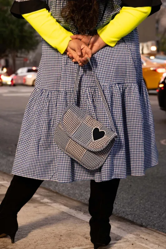 Patchwork Baguette in Navy and Brown Gingham made by Batsheva