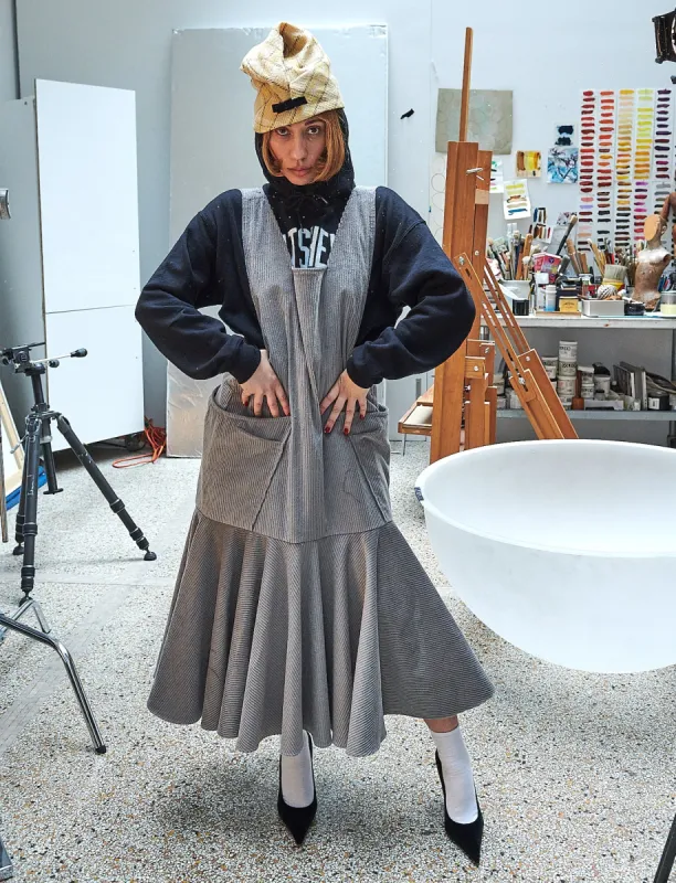 Meredith Tank Dress in Grey Corduroy made by Batsheva