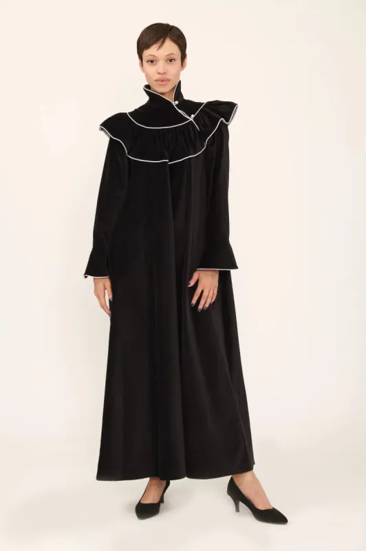 Long Racquel Dress in Black Velveteen made by Batsheva