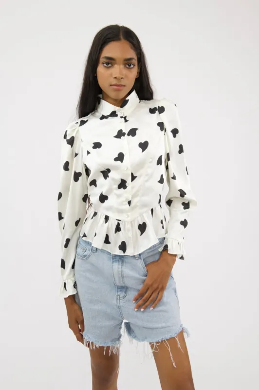 Sample Sale Grace Blouse Black Heart Satin sold by Batsheva