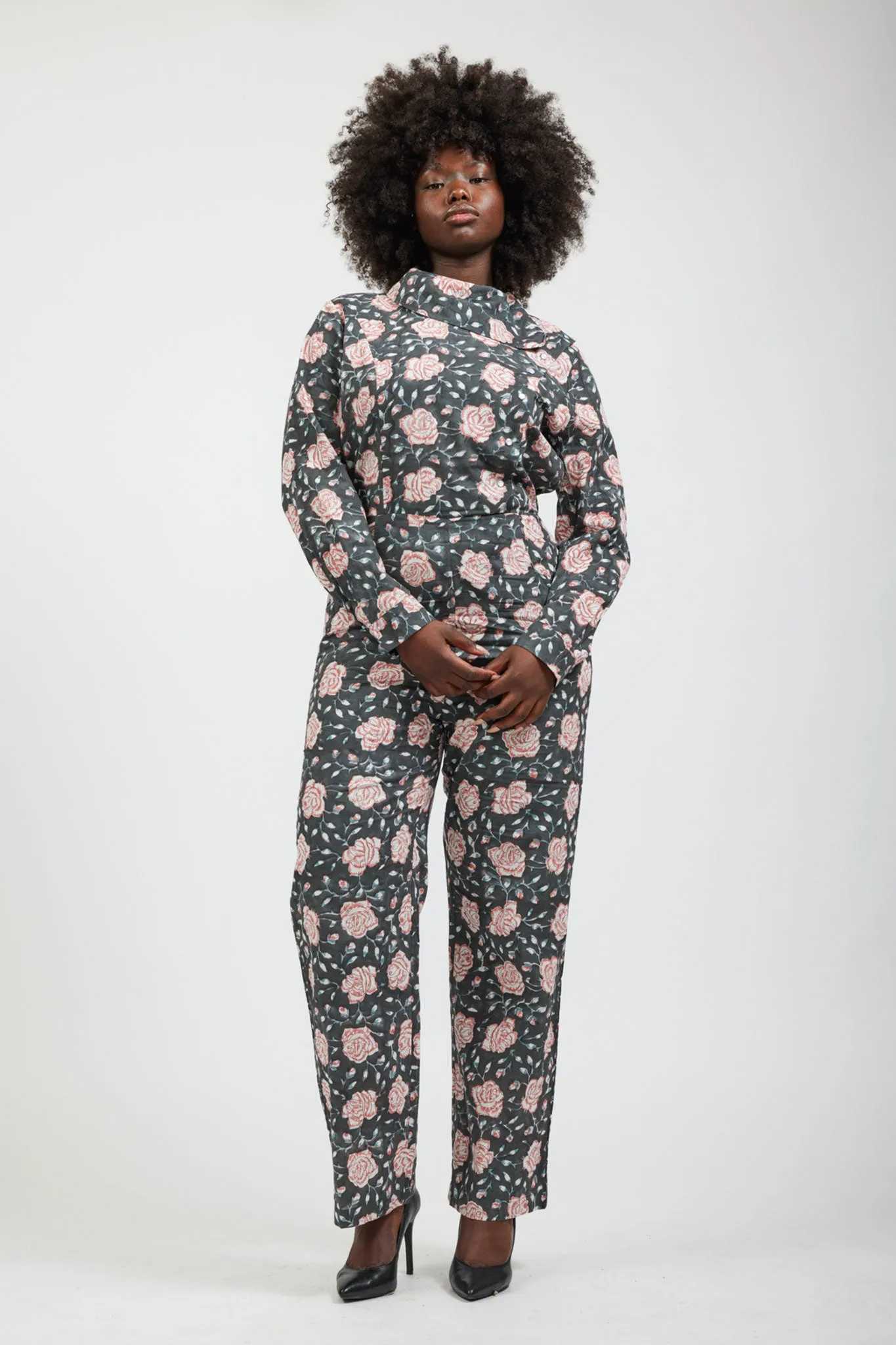 Mila Jumpsuit in Black Watercolor Floral sold by Batsheva