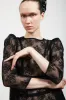 Square Neck Mini Prairie Dress in Black Lace sold by Batsheva