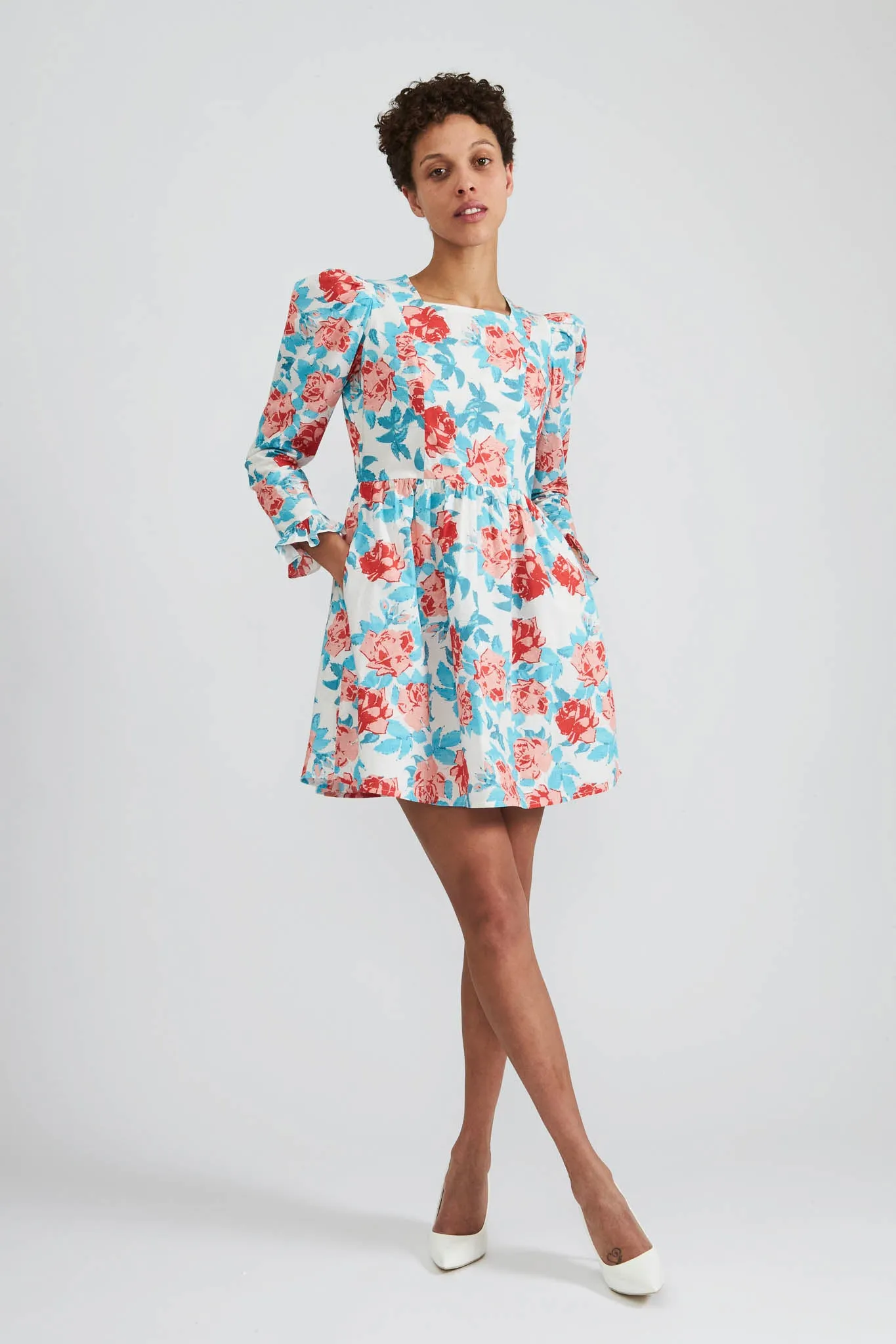 Square Neck Mini Prairie Dress in Painted Rose sold by Batsheva