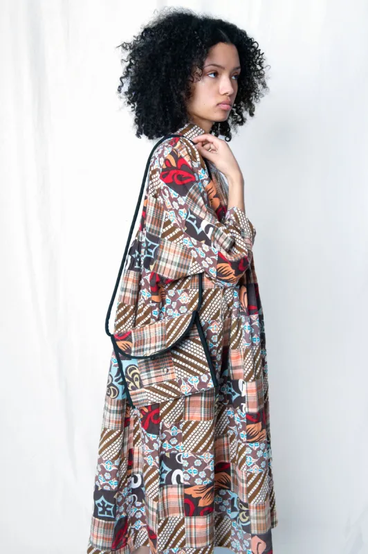 Double Flap Quilted Bag in Brown Patchwork made by Batsheva