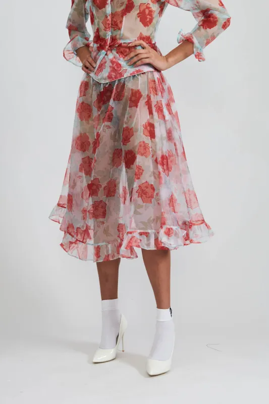 Ruffle Skirt in Painted Rose Organza sold by Batsheva