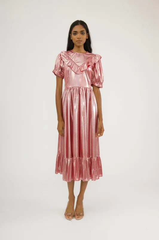 Sample Sale May Dress in Ballerina Pink Holographic made by Batsheva