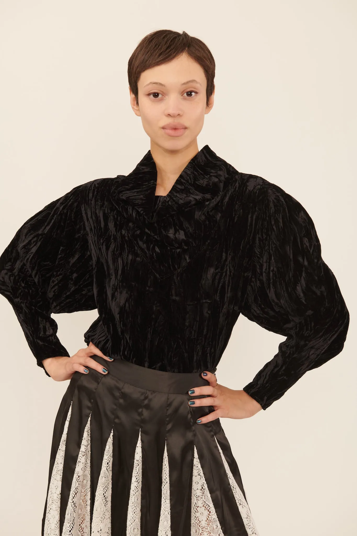 Adorne Top in Black Crushed Velvet sold by Batsheva