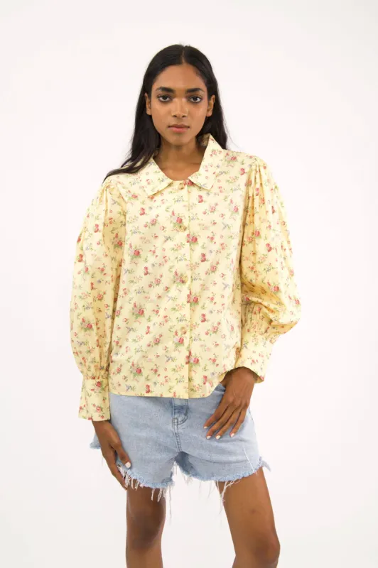 Sample Sale Efa Blouse in Yellow Floral Cotton made by Batsheva