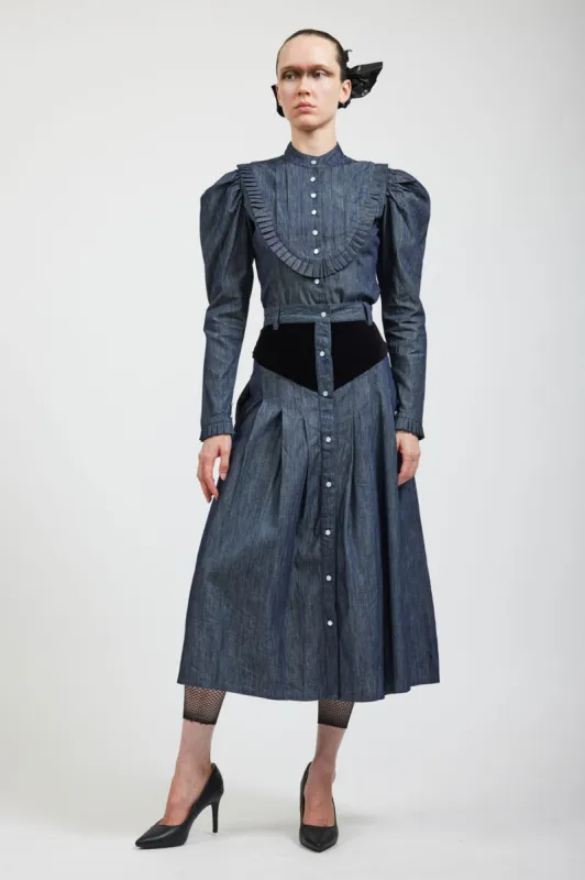 Sample Sale Denim Skirt with Black Velveteen made by Batsheva