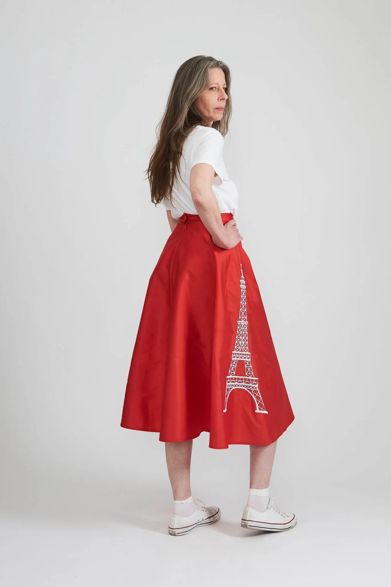 Maggie Skirt in Red Taffeta with Eiffel Tower Embroidery sold by Batsheva product image thumbnail 3