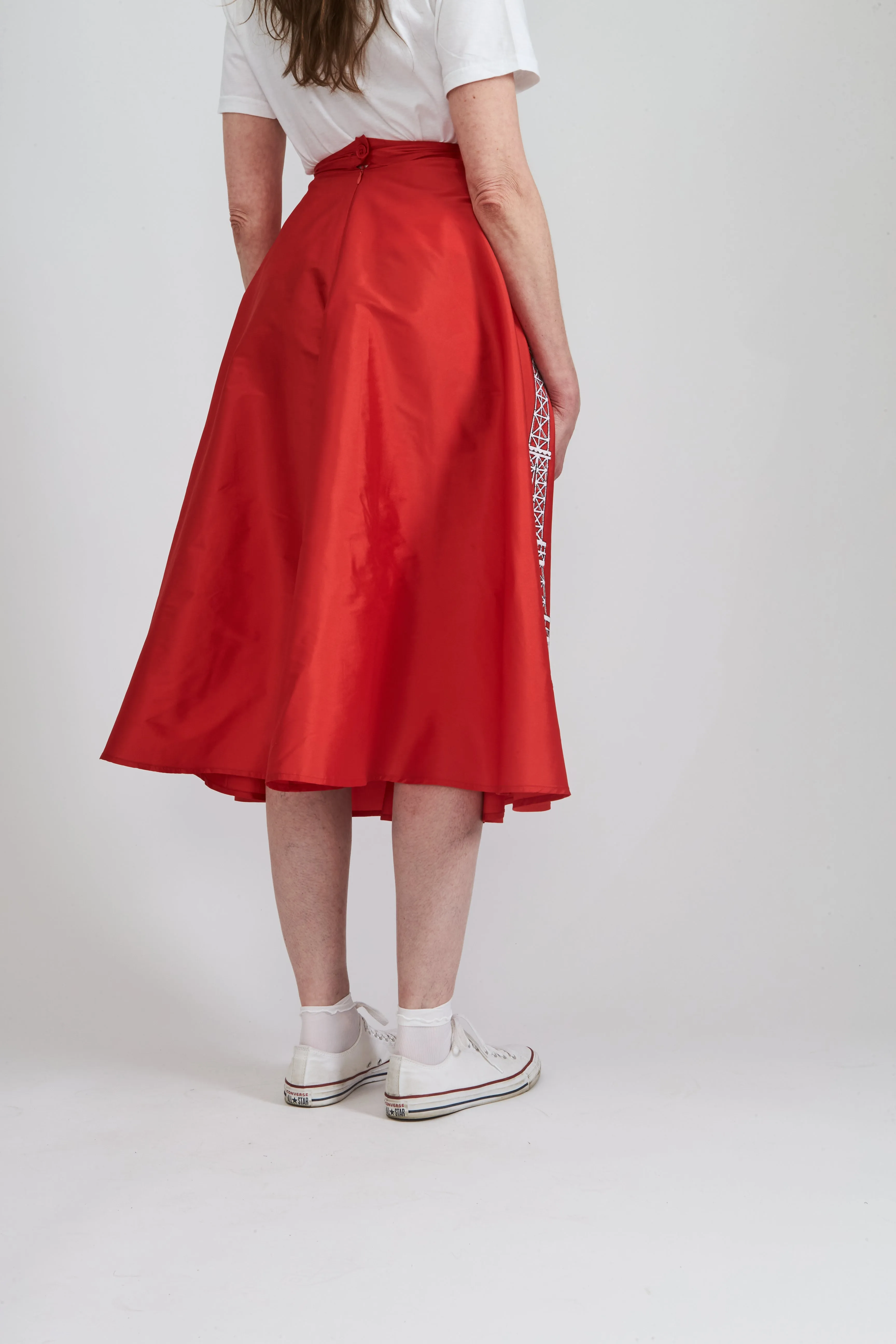 Maggie Skirt in Red Taffeta with Eiffel Tower Embroidery sold by Batsheva product image thumbnail 4