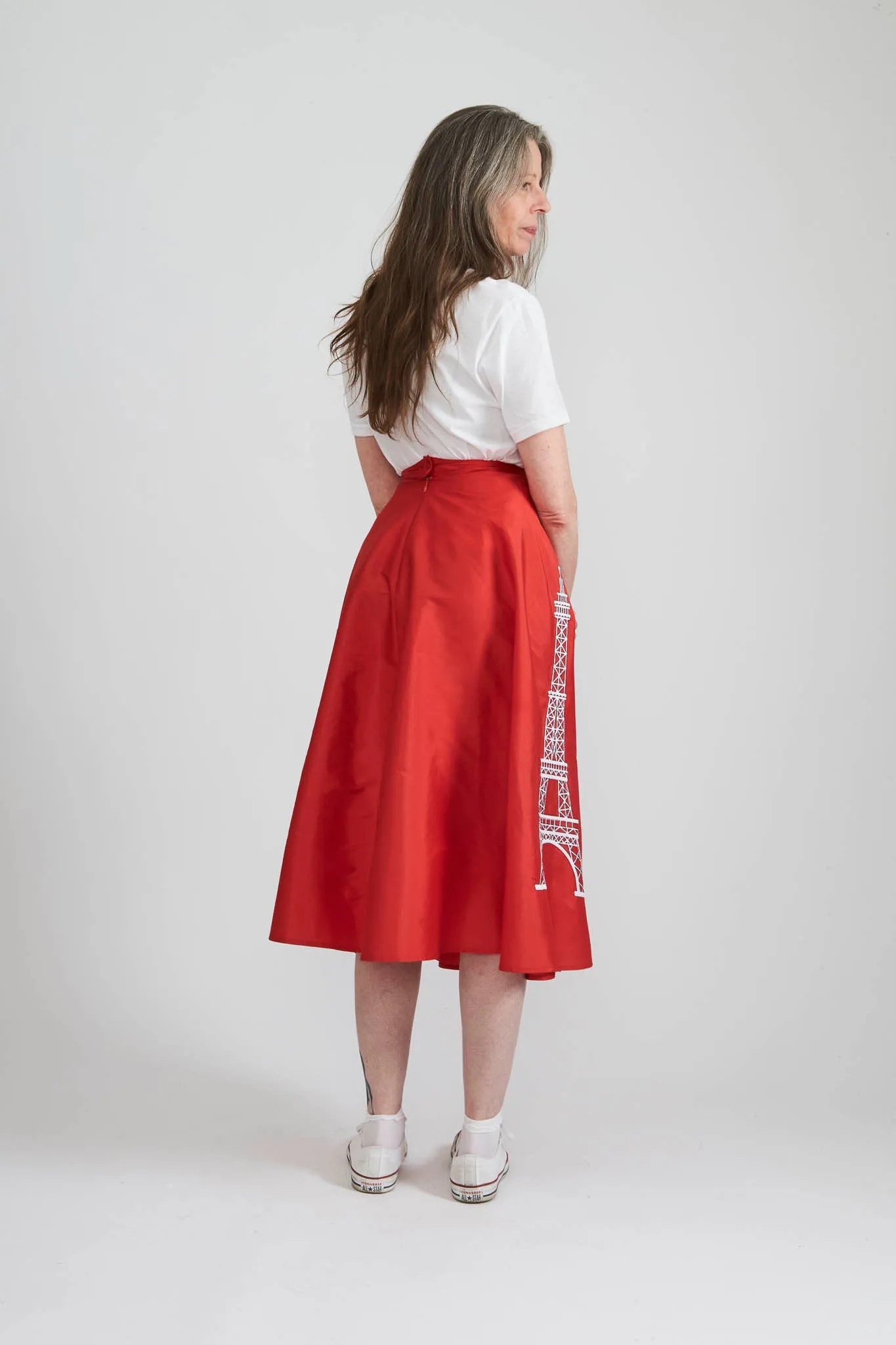 Maggie Skirt in Red Taffeta with Eiffel Tower Embroidery sold by Batsheva product image thumbnail 5