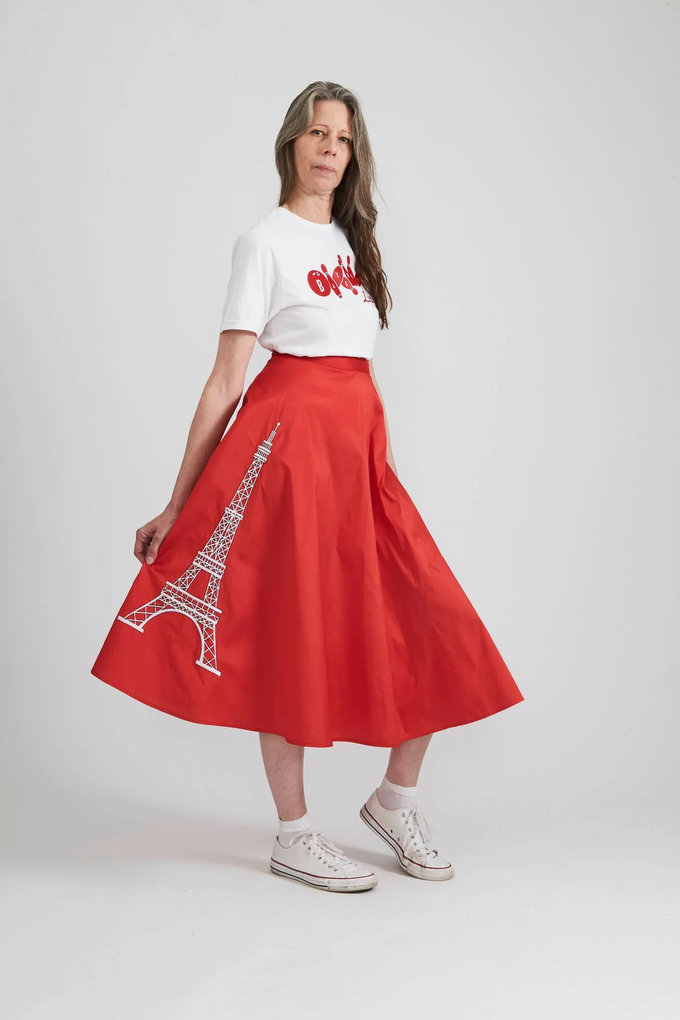 Maggie Skirt in Red Taffeta with Eiffel Tower Embroidery sold by Batsheva product image thumbnail 2