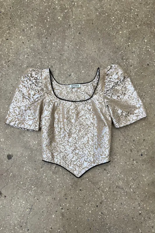 Short Sleeve Dirndl Top in Champagne Jacquard made by Batsheva