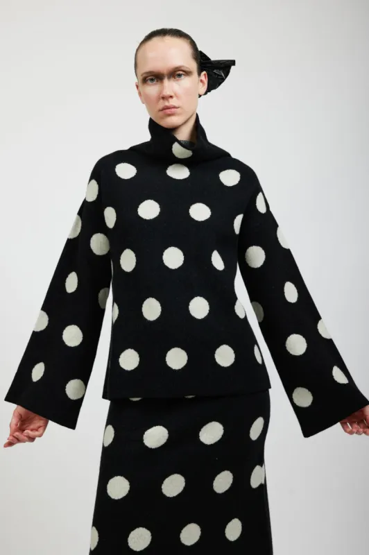 Saga Polka Dot Cashmere Turtleneck in Black made by Batsheva