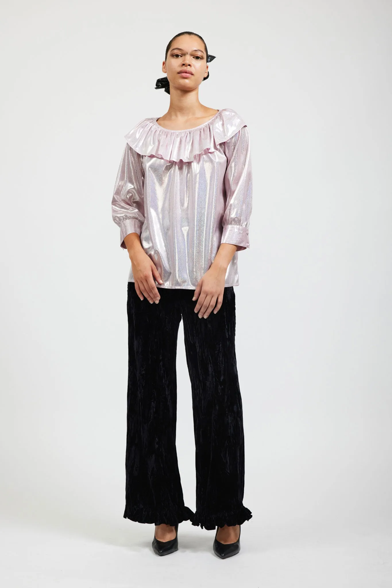 Ruffle Pant in Black Crushed Velvet sold by Batsheva product image thumbnail 3