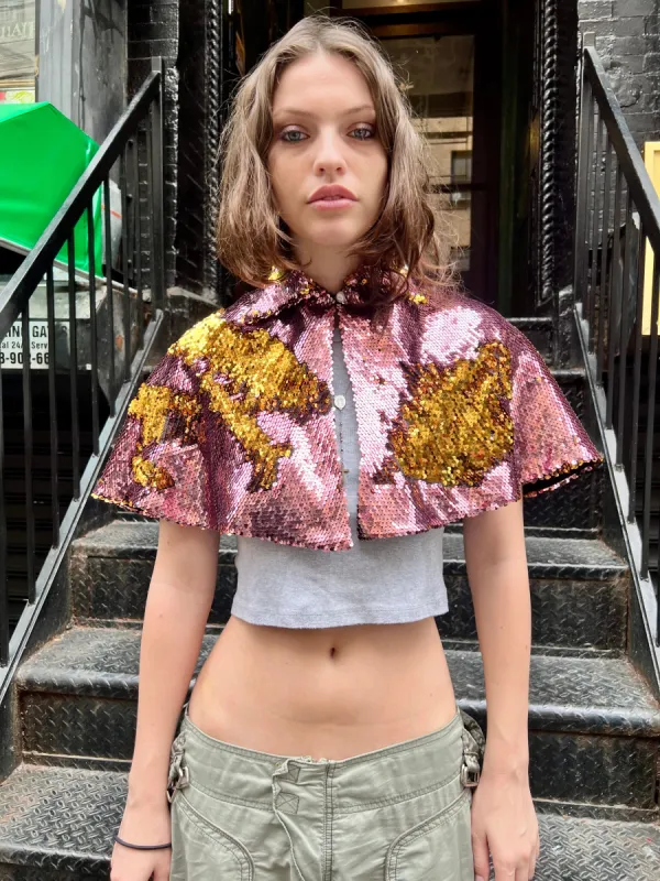Synergy Cape in Pink and Gold Flip Sequin sold by Batsheva