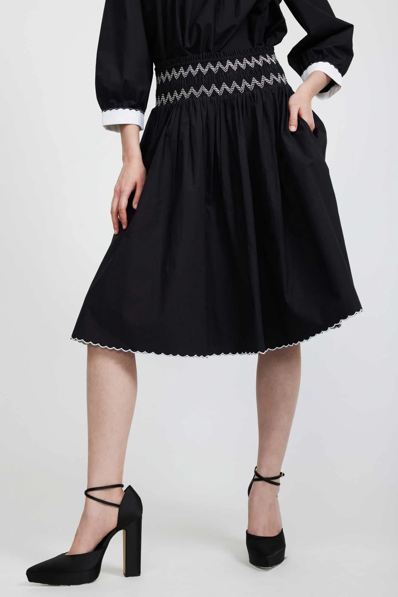 Smocked Skirt in Black sold by Batsheva