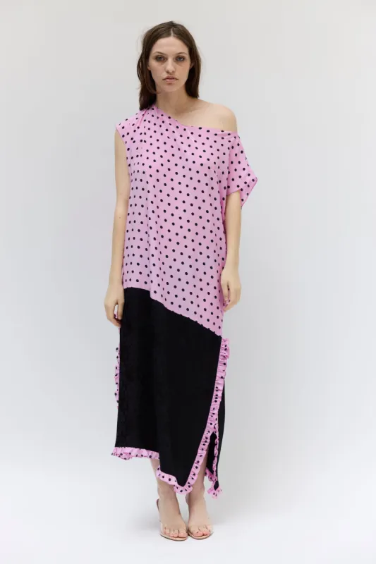 Caftan in Pink and Black Dots made by Batsheva
