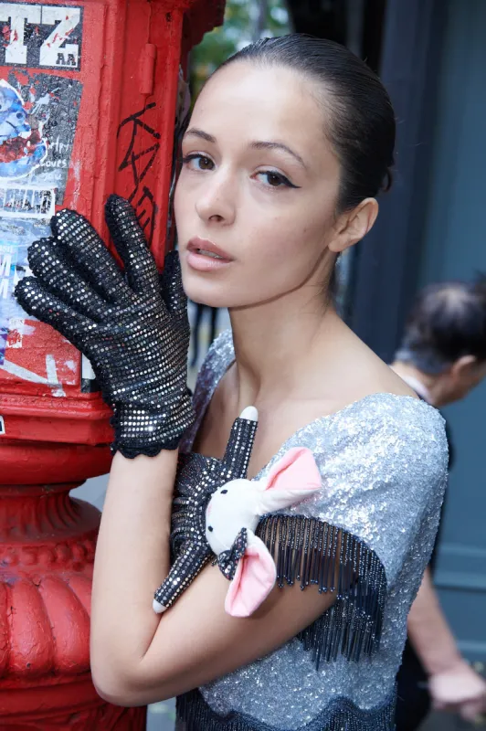 Gloves in Silver Sequins sold by Batsheva