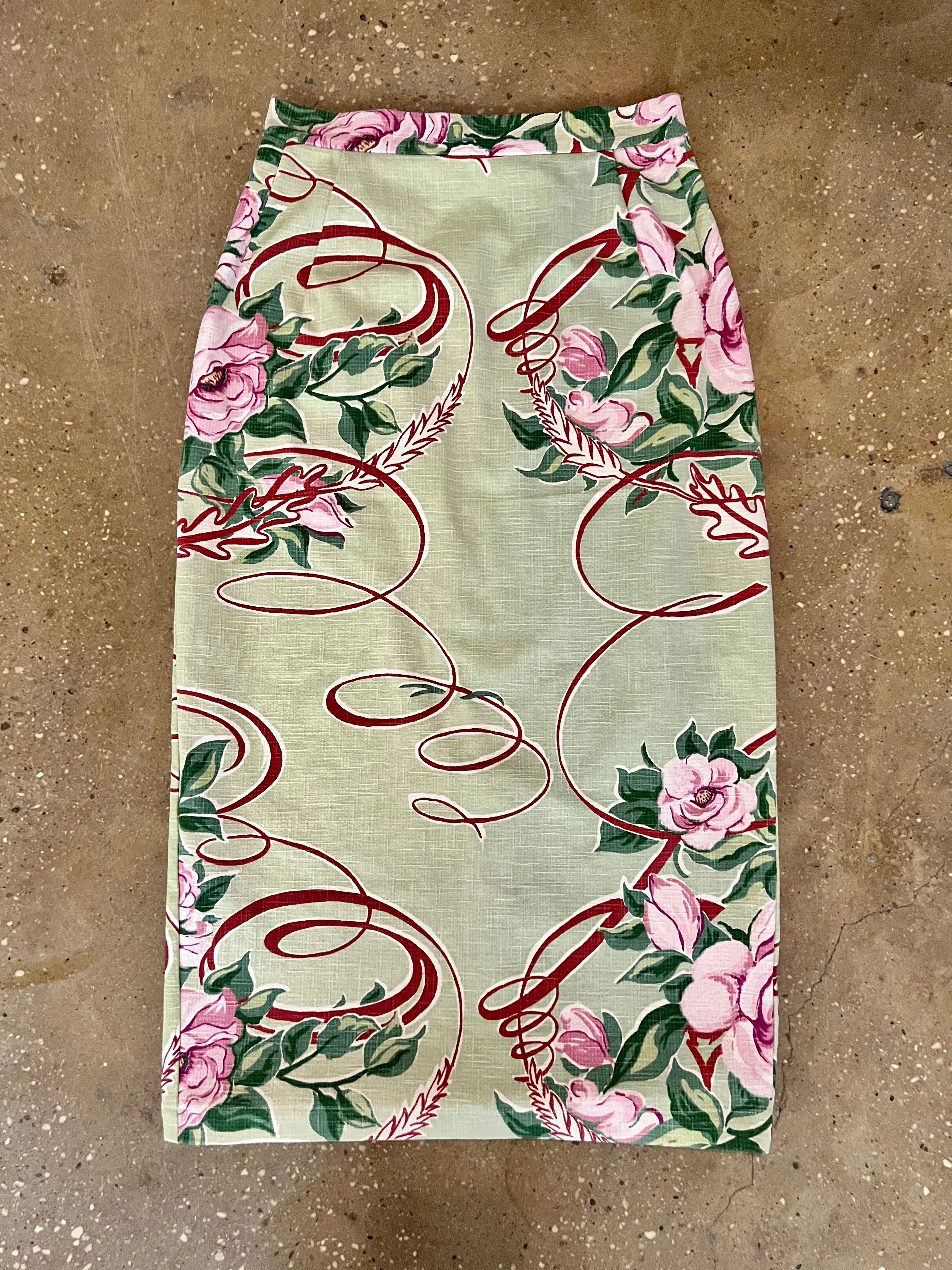 Pencil Skirt in Vintage 1940's Barkcloth Floral sold by Batsheva