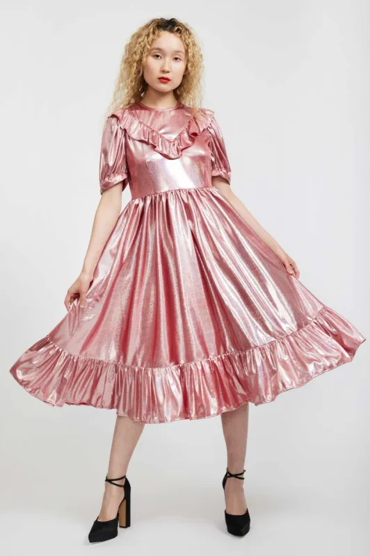 May Dress in Ballerina Pink Holographic sold by Batsheva
