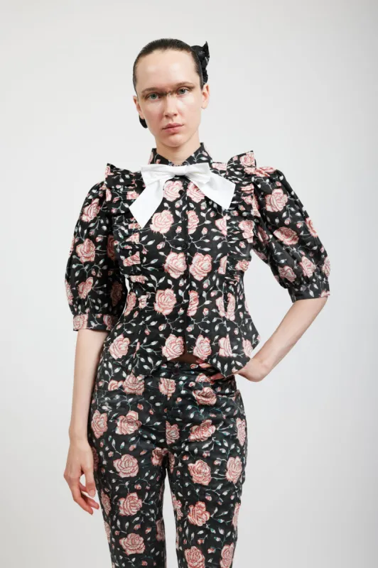 Moon Blouse in Black Watercolor Floral made by Batsheva